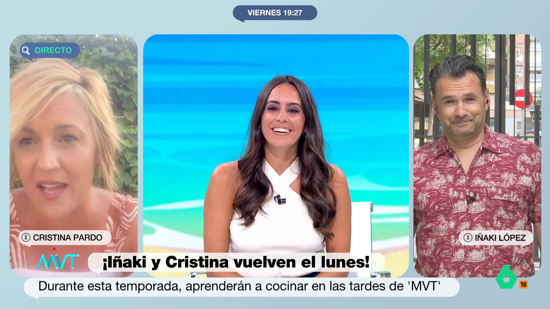 Marina Valdés adelanta que Iñaki López y Cristina Pardo van a empezar a cocinar en Más Vale Tarde. "Va a salir ganando Andrea", afirma Pardo. 