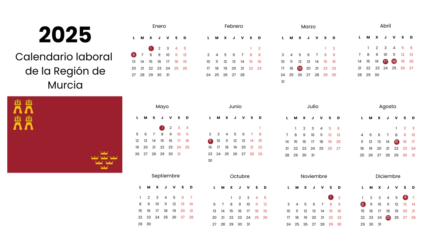 Calendario laboral de Murcia 2025. Calendario laboral de Murcia 2025.