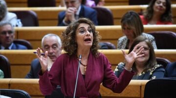 La vicepresidenta primera del Gobierno, ministra de Hacienda y vicesecretaria general del PSOE, María Jesús Montero, durante una sesión de control al Gobierno