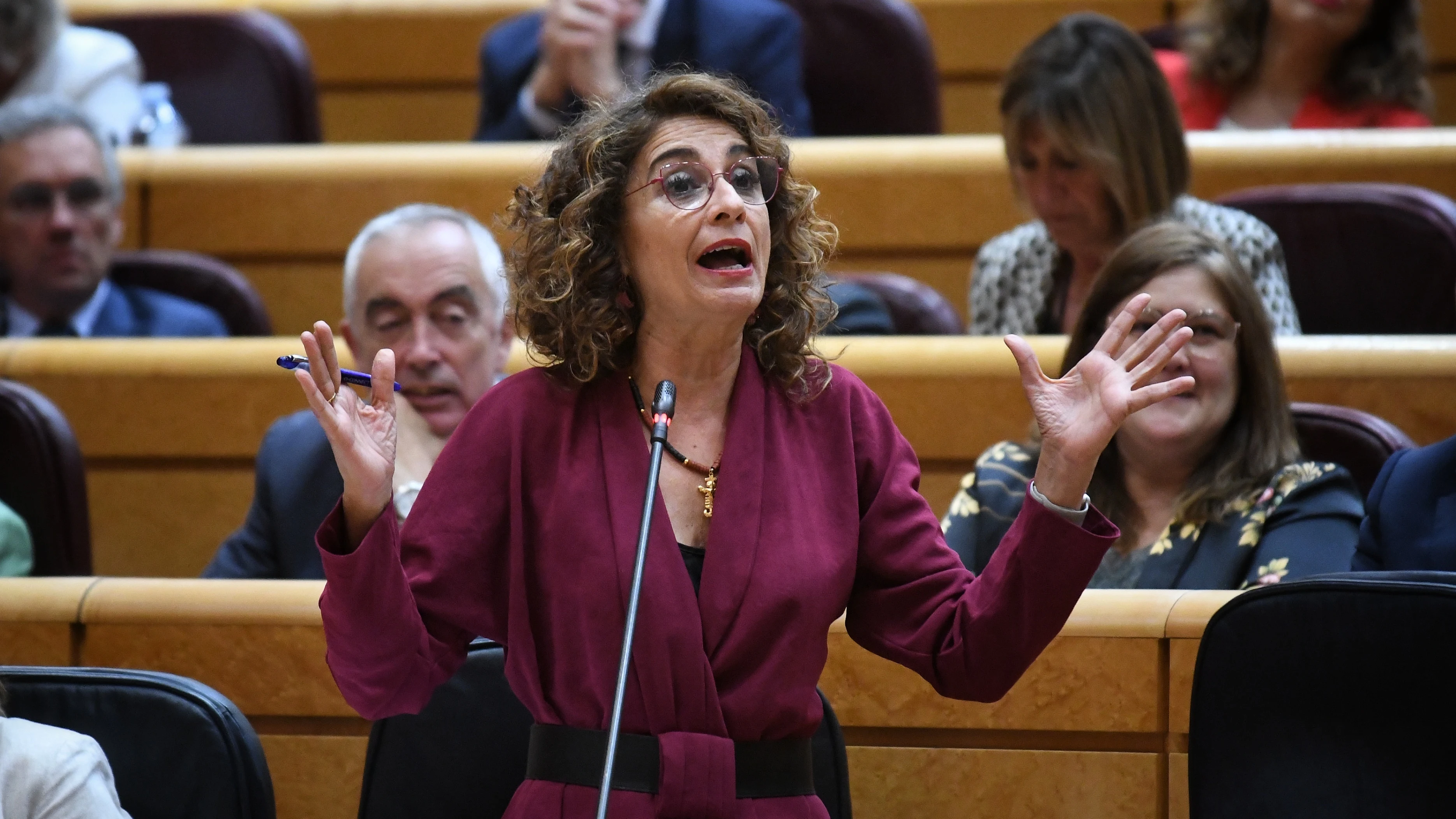 La vicepresidenta primera del Gobierno, ministra de Hacienda y vicesecretaria general del PSOE, María Jesús Montero, durante una sesión de control al Gobierno