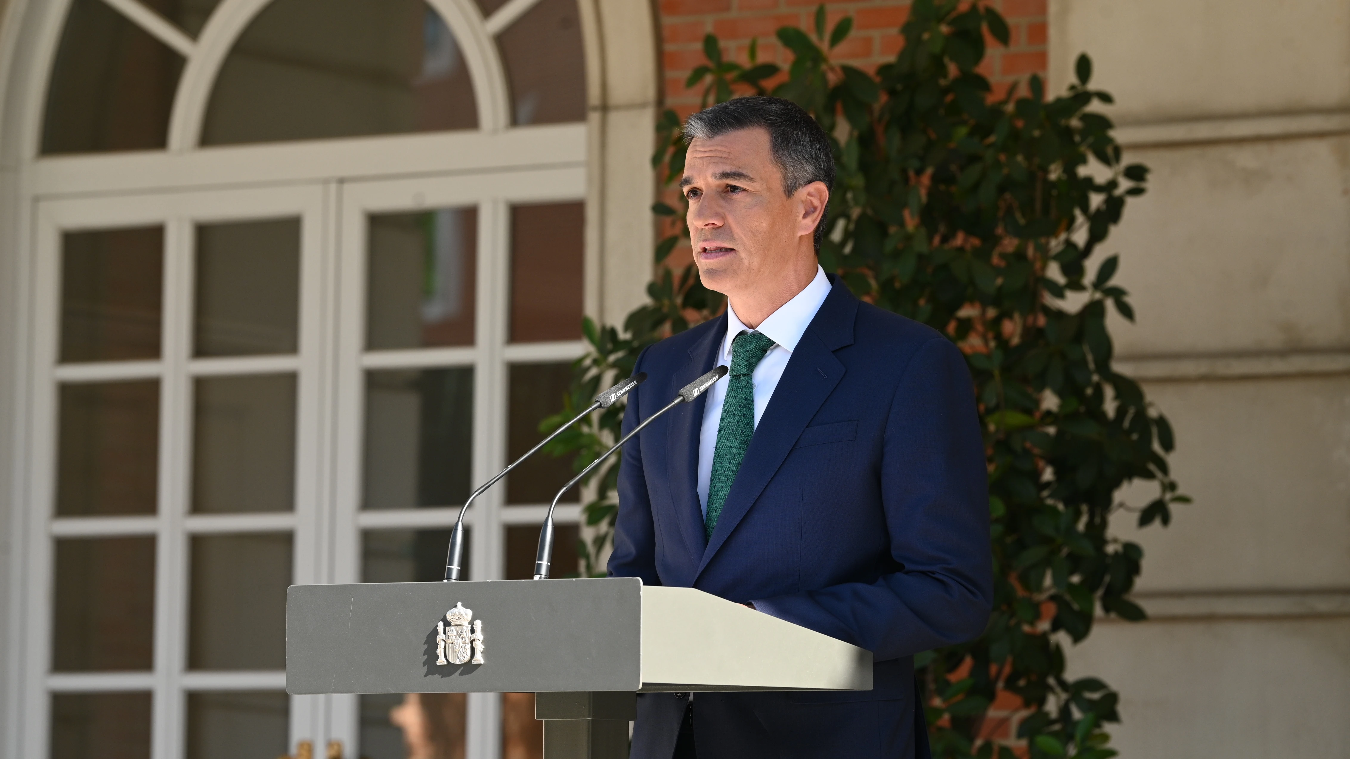 El presidente del Gobierno, Pedro Sánchez, comparece desde el Palacio de la Moncloa