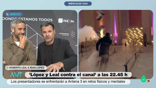 Iñaki López, sobre las pruebas físicas en 'López y Leal contra el canal' Iñaki López y Roberto Leal comparten en Más Vale Tarde detalles sobre su nuevo programa, 'López y Leal contra el canal', donde se enfrentan a Atresmedia en una serie de retos donde "cuando ganamos, metemos la mano en las arcas".