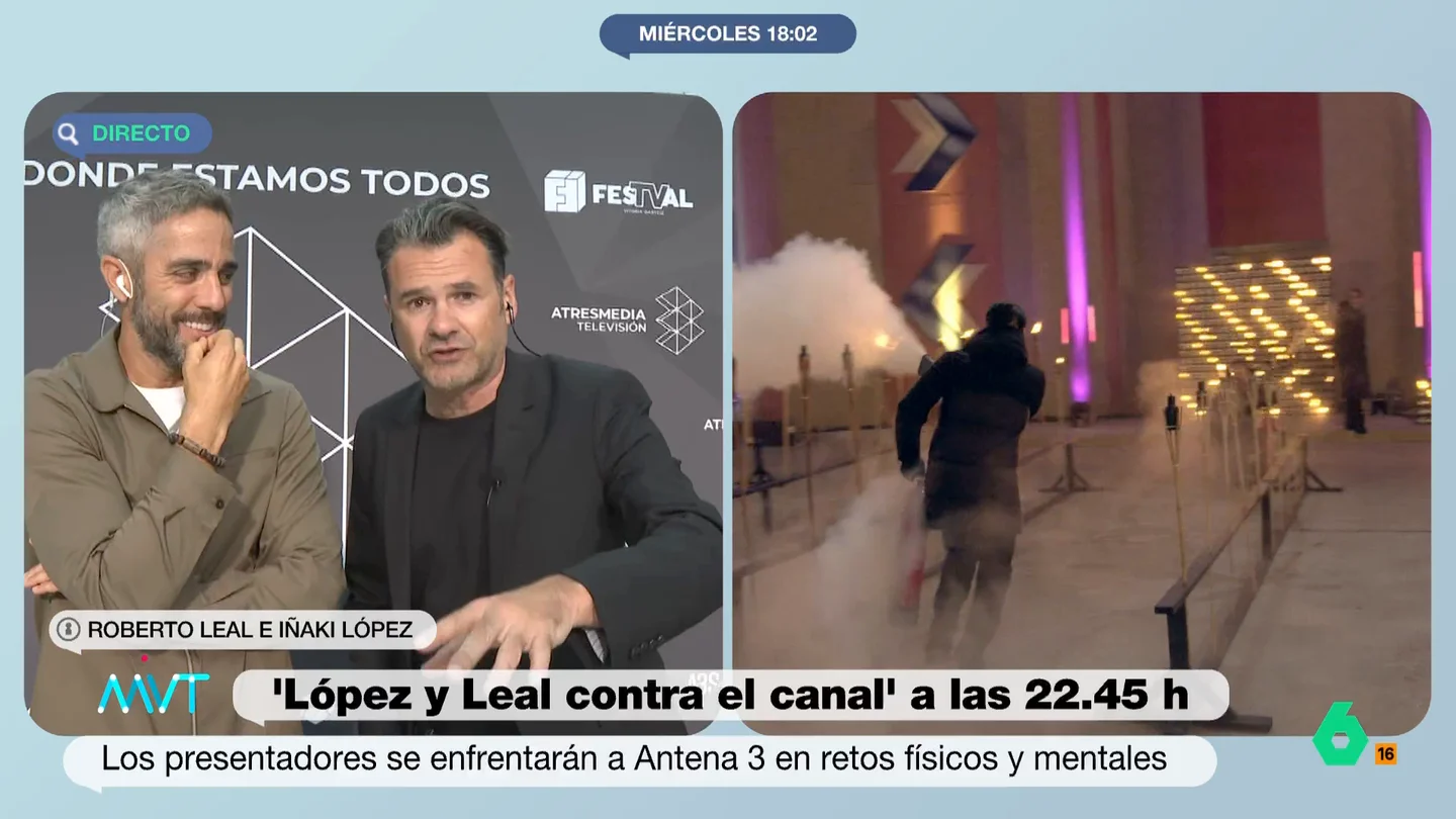 Iñaki López, sobre las pruebas físicas en 'López y Leal contra el canal' Iñaki López y Roberto Leal comparten en Más Vale Tarde detalles sobre su nuevo programa, 'López y Leal contra el canal', donde se enfrentan a Atresmedia en una serie de retos donde "cuando ganamos, metemos la mano en las arcas".