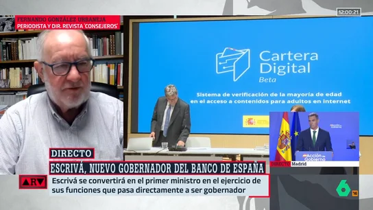 González Urbaneja analiza el nombramiento de Escrivá como gobernador del Banco de España: "No es oportuno" González Urbaneja analiza el nombramiento de Escrivá como gobernador del Banco de España: "No es oportuno"