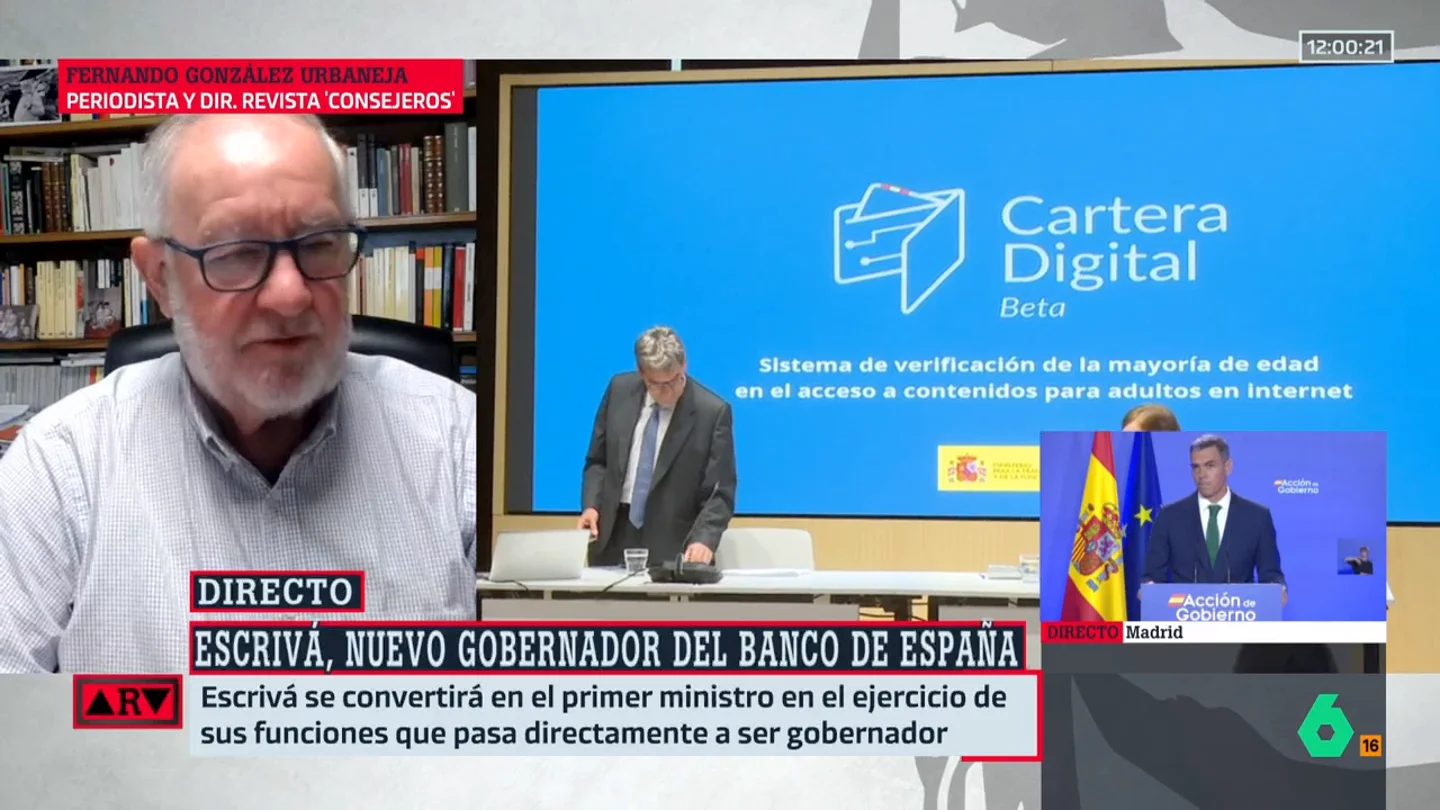 González Urbaneja analiza el nombramiento de Escrivá como gobernador del Banco de España: "No es oportuno" González Urbaneja analiza el nombramiento de Escrivá como gobernador del Banco de España: "No es oportuno"