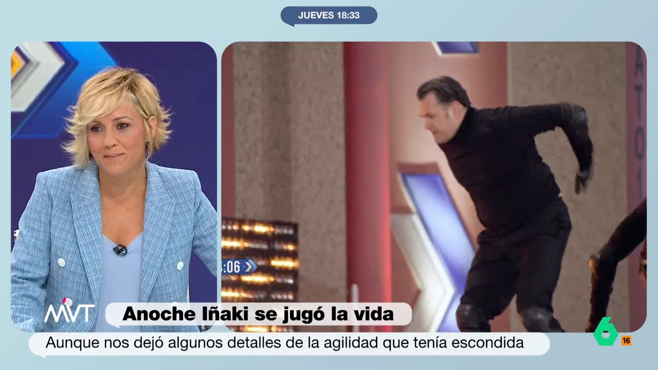 "En control están diciendo que tus saltos son de abuela", comenta en este vídeo Cristina Pardo sobre el reto de Iñaki López y Roberto Leal en 'López y Leal contra el canal' donde tenían que saltar entre coches.