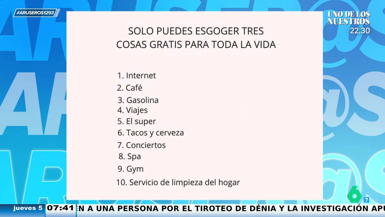 ¿Qué elegirías si solo puedes escoger tres cosas gratis para el resto de tu vida? Los colaboradores de Aruser@s responden