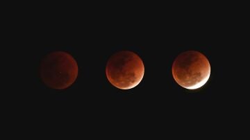 Imagen de las diferentes fases de un eclipse lunar.