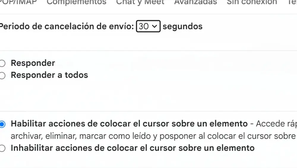 Cambiar el periodo de cancelación de correos en Gmail Cambiar el periodo de cancelación de correos en Gmail