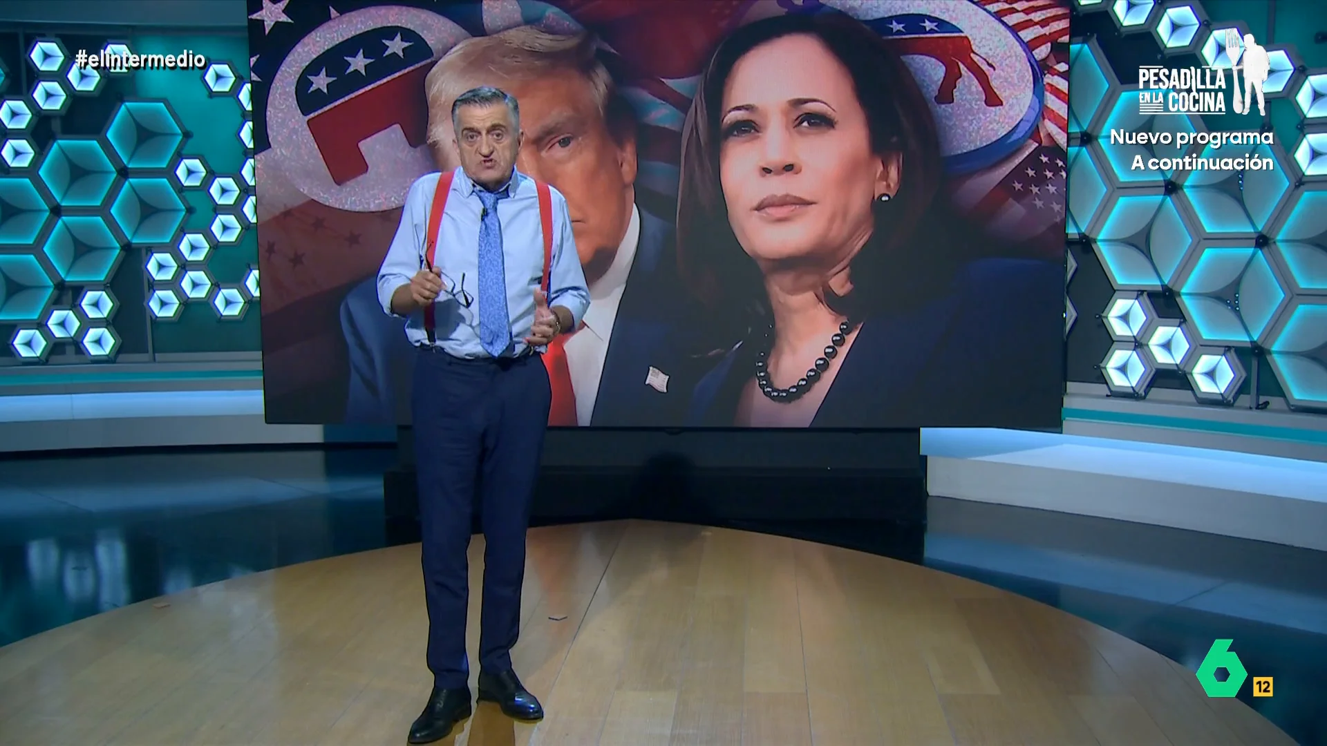 "Una de estas personas ha sido fiscal y la otra un delincuente", comenta Wyoming en este vídeo de El Intermedio donde compara el debate de esta noche entre Kamala Harris y Donald Trump con un enfrentamiento "entre el bien y el mal".