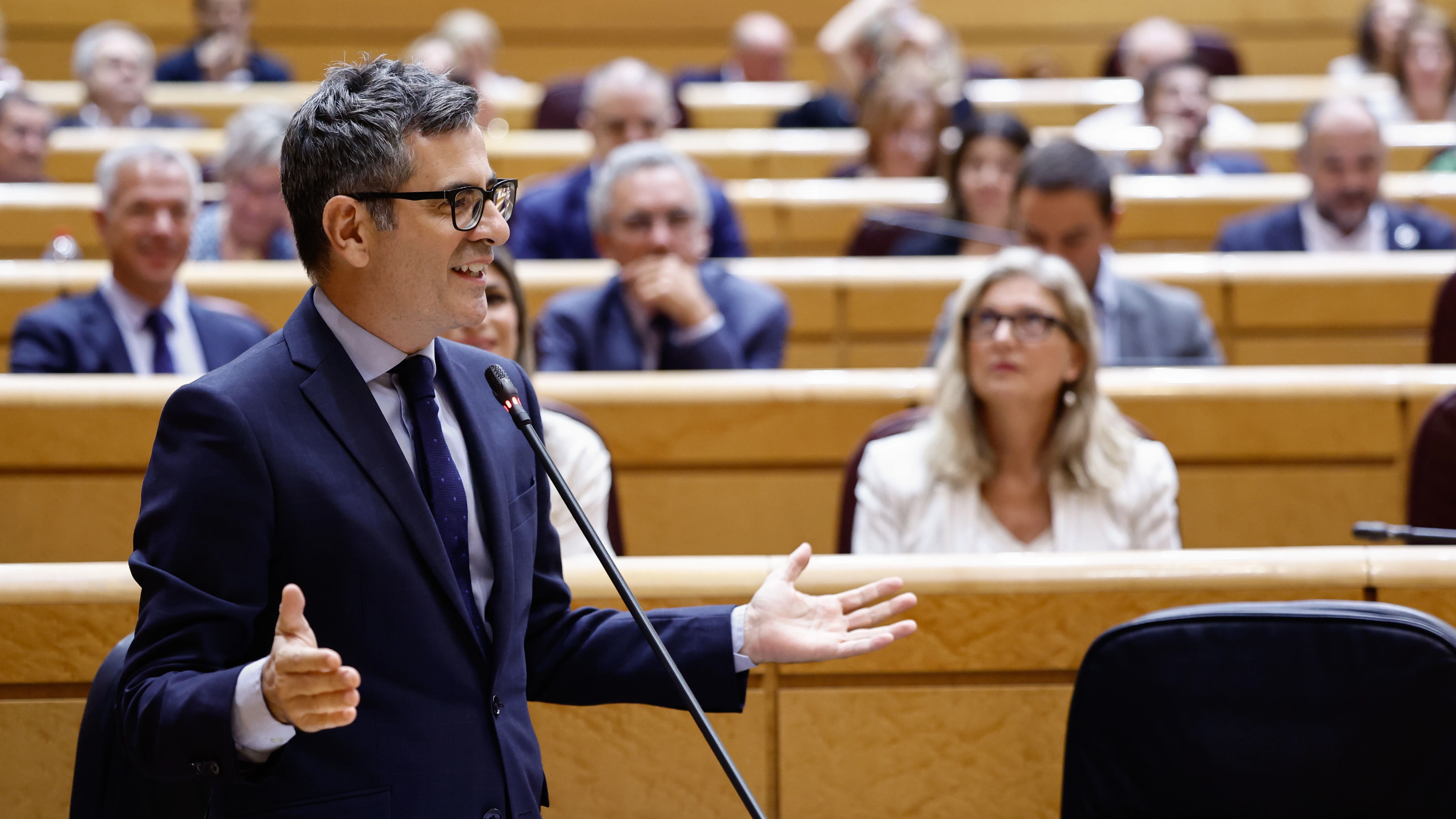 El ministro de la Presidencia, Justicia y Relaciones con las Cortes Félix Bolaños, durante la sesión de control al Gobierno en el Senado