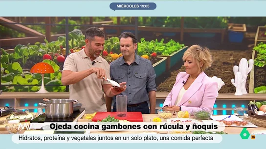 Pablo Ojeda propone una receta de plato único deliciosa y saludable: gambones con rúcula y ñoquis En este plato el nutricionista combina hidratos, proteína y vegetales, lo que lo convierte en una elaboración nutricionalmente perfecta.