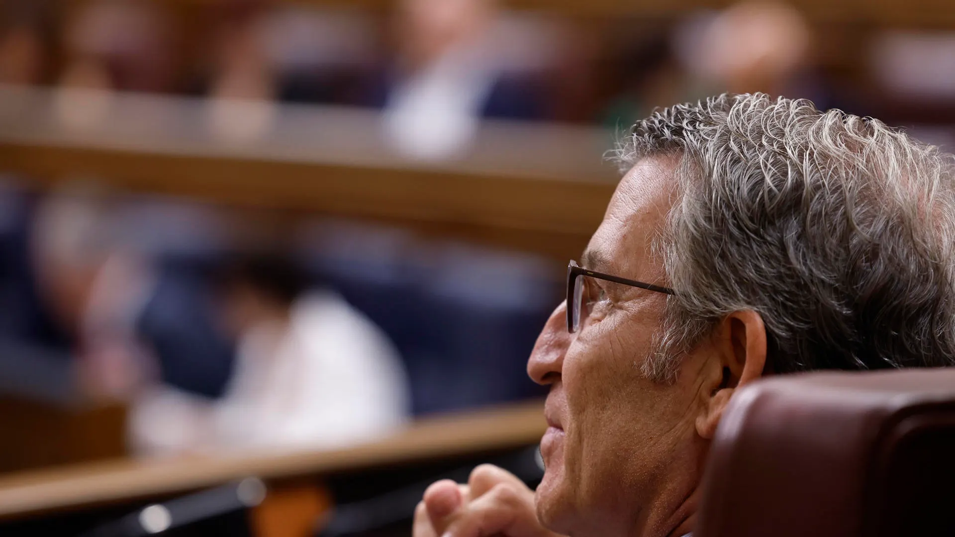 El líder del PP, Alberto Núñez Feijóo, durante la sesión de control al gobierno celebrada este miércoles en el Congreso.