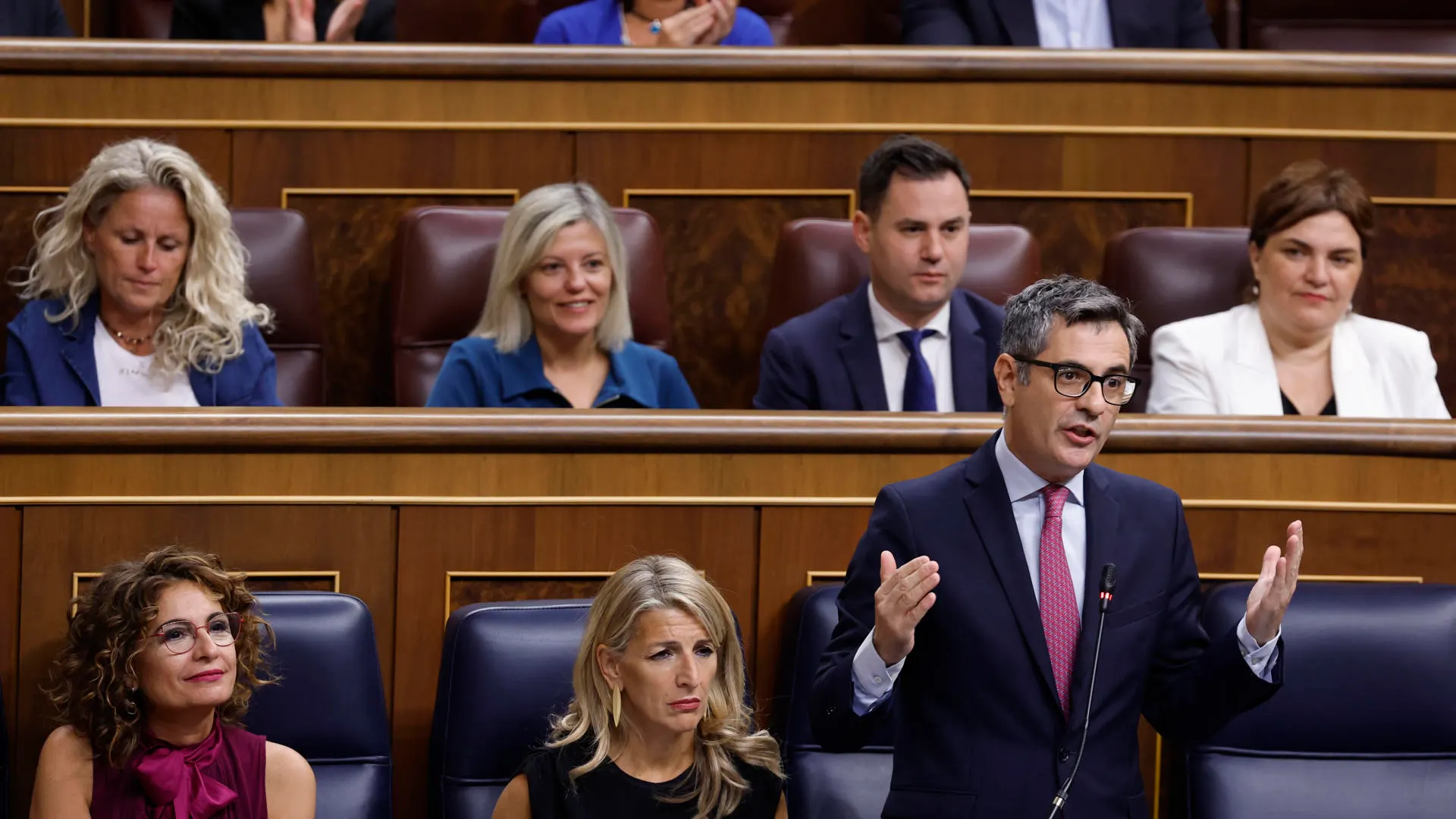 El ministro de la Presidencia, Félix Bolaños, durante la primera sesión de control del curso político.