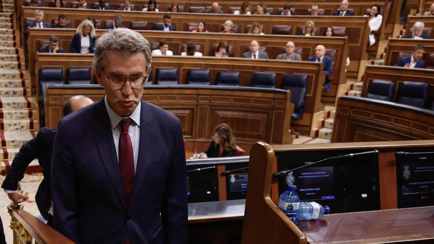 El líder del PP, Alberto Núñez Feijóo, durante la sesión de control al gobierno celebrada este miércoles en el Congreso. El líder del PP, Alberto Núñez Feijóo, durante la sesión de control al gobierno celebrada este miércoles en el Congreso.