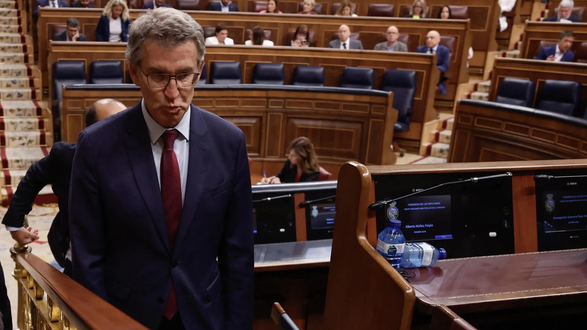 El líder del PP, Alberto Núñez Feijóo, durante la sesión de control al gobierno celebrada este miércoles en el Congreso. 