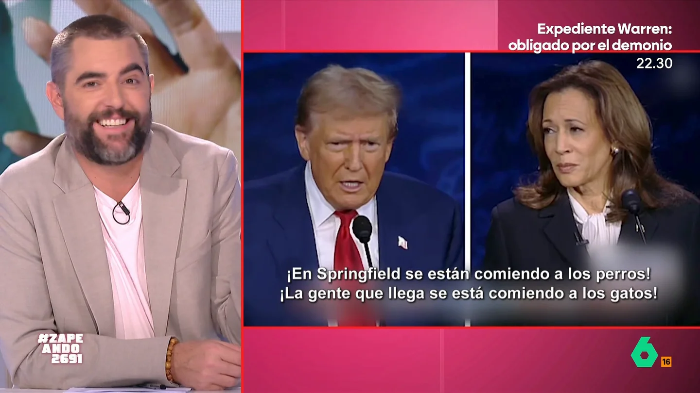 La reacción de Dani Mateo al bulo de Trump sobre que los inmigrantes se comen las mascotas: "Un chihuahua es un aperitivo" El debate entre Trump y Kamala Harris ha dejado varias 'perlas' pronunciadas por el candidato republicano como, por ejemplo, un bulo que ya había sido publicado en redes sociales días atrás.