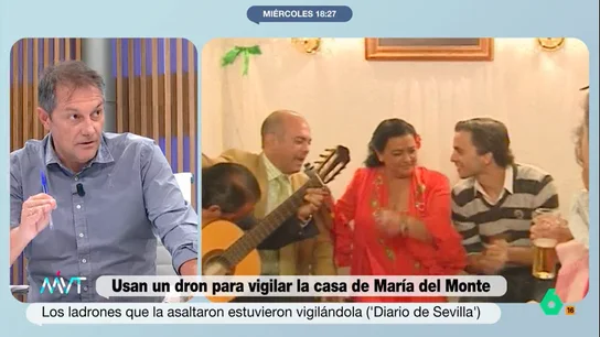 Los ladrones que asaltaron la vivienda de María del Monte vigilaron con un dron el domicilio antes del robo La Guardia Civil ha descubierto imágenes en el móvil de uno de los miembros de la banda que asaltó la casa de María del Monte que corresponderían con un dron incautado. El periodista Jorge Muñoz lo analiza en este vídeo.