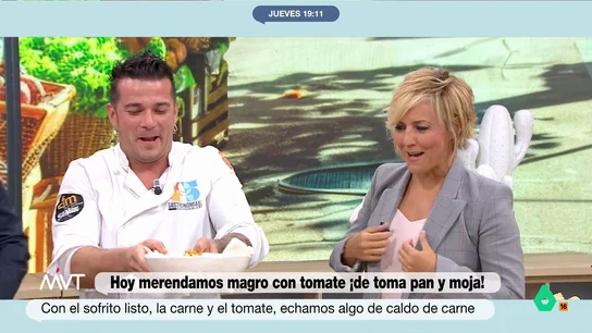 La reacción de Cristina Pardo al ver a Carlos Maldonado echar patatas fritas al plato Carlos Maldonado sorprende a Cristina Pardo, Iñaki López y Pablo Ojeda en la parte final de su receta de magro con tomate añadiendo este ingrediente que siembra la polémica entre los comentables. La reacción de unos y otros, en este vídeo.