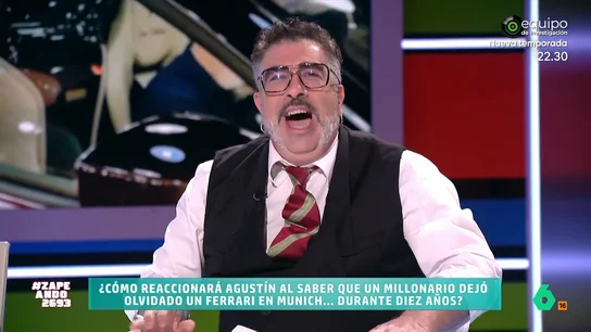 Agustín Jiménez, sobre el millonario que olvidó un Ferrari 10 años en Múnich: "No hace falta abofetearnos con los billetes" El cómico expone que Iron Tiriac, un millonario rumano, ha olvidado el vehículo en un parking "como quien ha perdido un peine". "Igual se deja los Ferraris como Pulgarcito, para saber volver a casa", sugiere Dani Mateo.