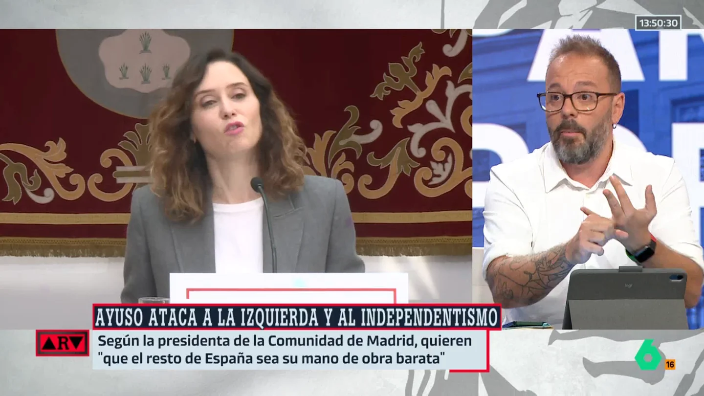 Maestre, tras las criticas de Ayuso a los "ricos de Cataluña": "La presidenta es una autoridad en buscar mano de obra barata" Maestre, tras las criticas de Ayuso a los "ricos de Cataluña": "La presidenta es una autoridad en buscar mano de obra barata"