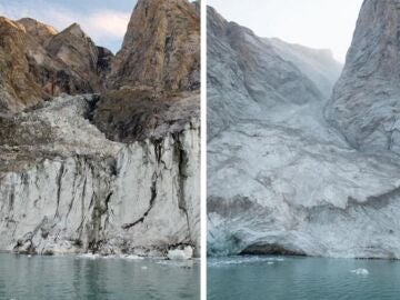 Antes y después del desprendimiento de hielo