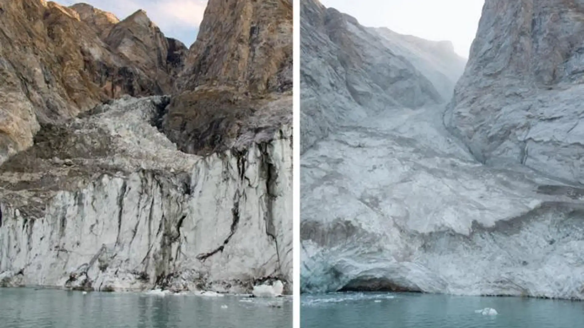 Antes y después del desprendimiento de hielo Antes y después del desprendimiento de hielo