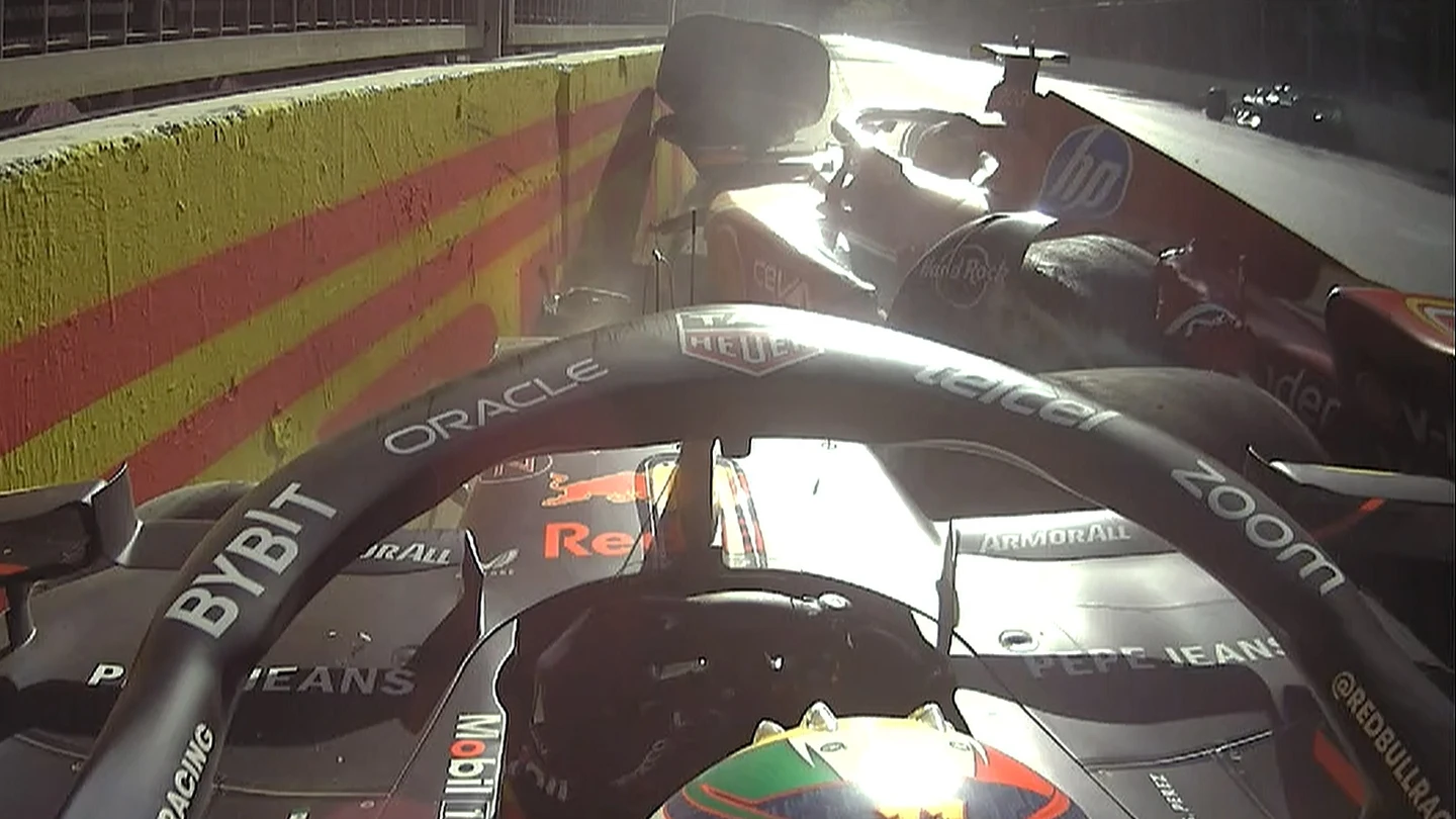 Sergio Pérez, en su accidente con Carlos Sainz Sergio Pérez, en su accidente con Carlos Sainz