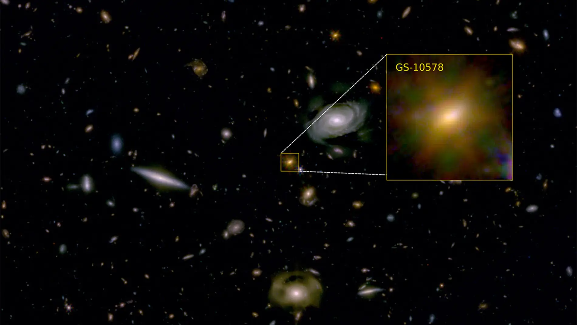Imagen de galaxias captadas por el Webb, incluida GS-10578 Imagen de galaxias captadas por el Webb, incluida GS-10578