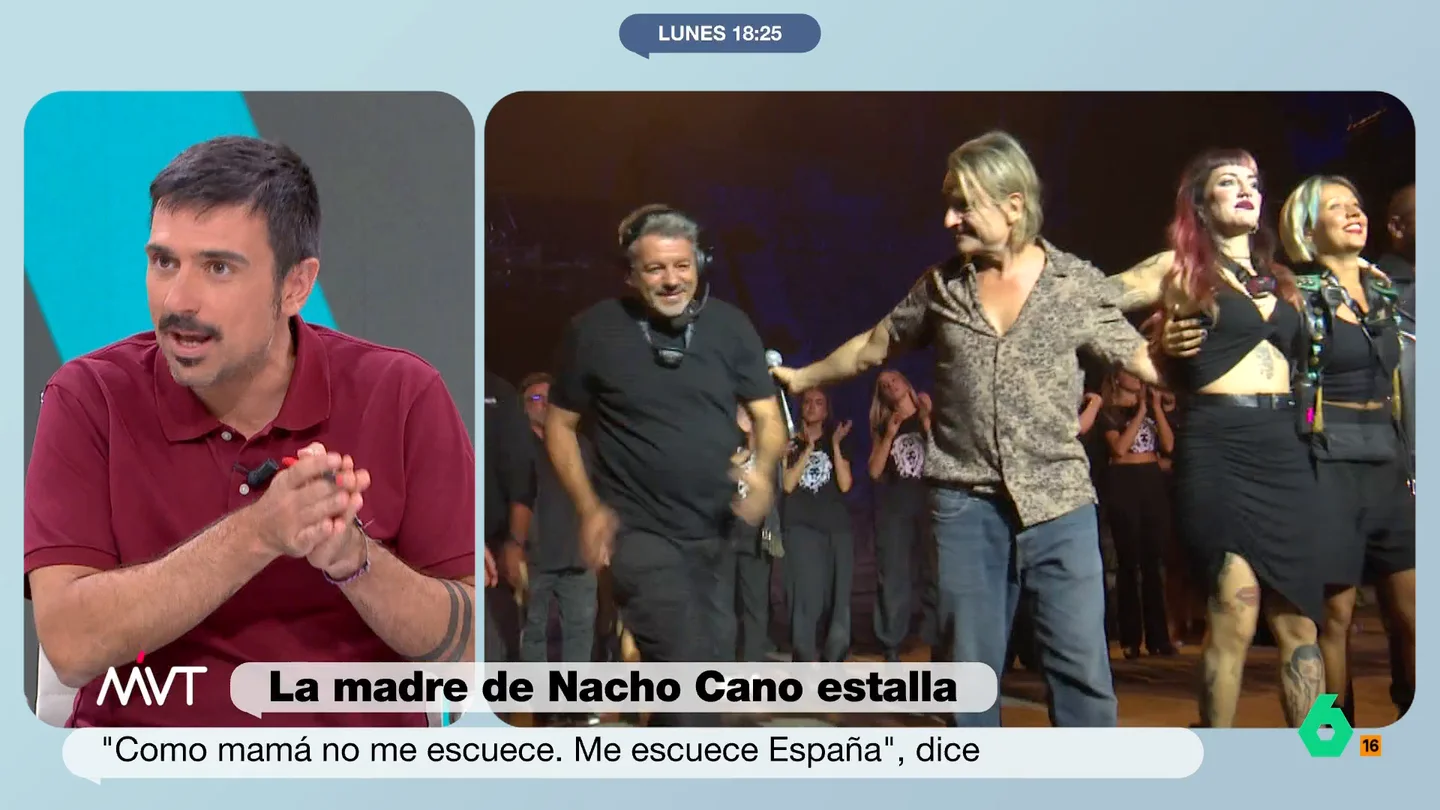 Ramón Espinar, sobre la madre de Nacho Cano: "A esa señora, enhorabuena, siempre hay que estar con tus hijos a tope" Emilia de Andrés, madre del productor, no ha dudado en defender a su hijo frente a la prensa afirmando que Cano "no hace nada más que ayudar a la gente y crear trabajo".