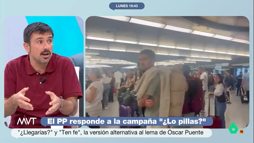 "No lo relaciona con una conspiración de Pedro Sánchez para dar un golpe de Estado, sino que se queda en denunciar una cosa que no funciona bien en este país", afirma Ramón Espinar sobre la irónica campaña del PP acerca del caos en Renfe.