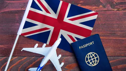 Bandera de Reino Unido con el pasaporte Bandera de Reino Unido con el pasaporte