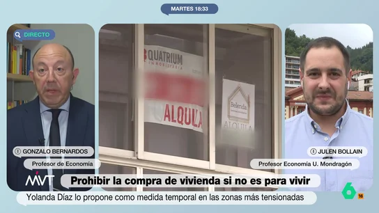Gonzalo Bernardos critica la propuesta de vivienda de Yolanda Díaz Los economistas Gonzalo Bernardos y Julen Bollain debaten en este vídeo de Más Vale Tarde sobre la medida propuesta por Sumar de prohibir la compra de viviendas en zonas tensionadas siempre y cuando no sea para primera vivienda.