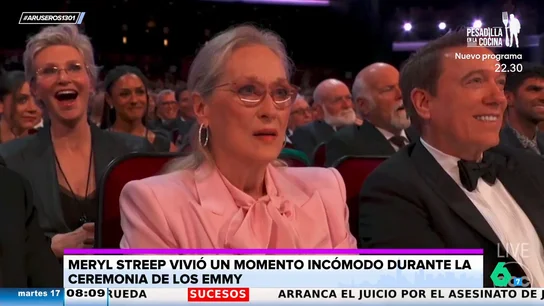 La reacción de Meryl Streep cuando la llaman "suspensorio" en plenos Premios Emmy La reacción de Meryl Streep cuando la llaman "suspensorio" en plenos Premios Emmy