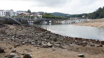 Estampa poco habitul de la ría de Plentzia (Bizkaia), cuyo cauce ha disminuido notablemente durante la bajamar.