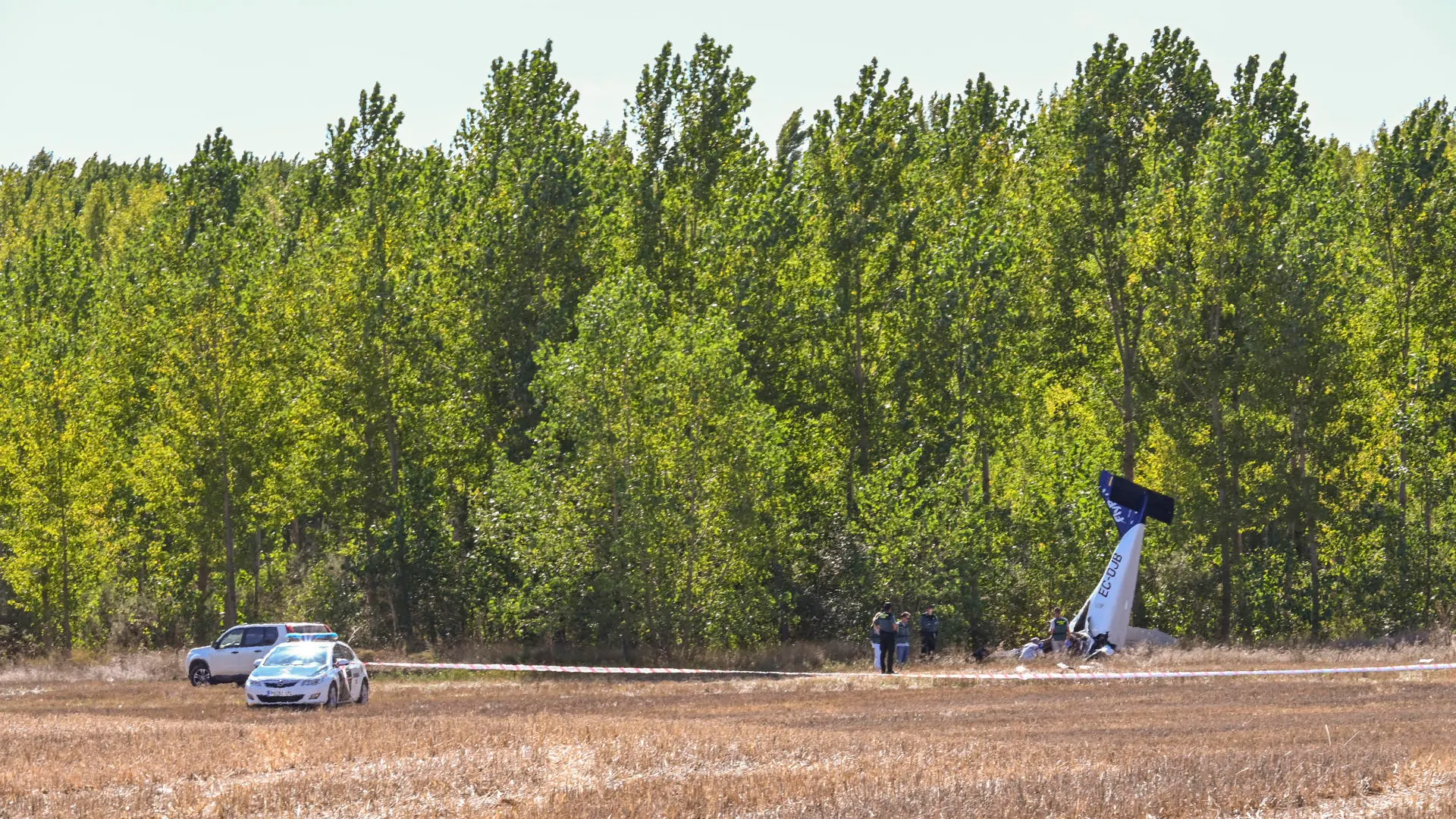 Imagen posterior al accidente de avioneta en Palencia que deja una víctima mortal y una persona herida de gravedad.