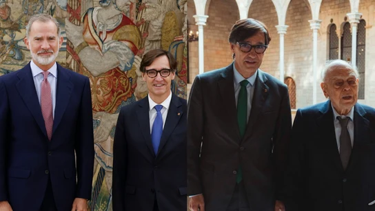 Las dos reuniones de Salvador Illa: a la izquierda con el rey y a la derecha con Jordi Pujol Las dos reuniones de Salvador Illa: a la izquierda con el rey y a la derecha con Jordi Pujol