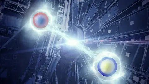 Ilustración de un par de quarks top entrelazados cuánticamente Ilustración de un par de quarks top entrelazados cuánticamente