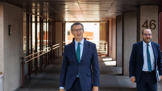 El presidente del PP, Alberto Núñez Feijóo, sale de una reunión con el comisario de Justicia, en la sede de la Comisión Europea. El presidente del PP, Alberto Núñez Feijóo, sale de una reunión con el comisario de Justicia, en la sede de la Comisión Europea.