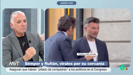 Juan Ramón Lucas opina sobre la charla entre Rufián y Sémper "Que un alto cargo del PP y el portavoz de la izquierda independentista puedan hacer unas risas y comentar lo que quieran es ejemplar", comenta Juan Ramón Lucas sobre la polémica en redes sociales por la charla entre Rufián y Sémper en el Congreso.