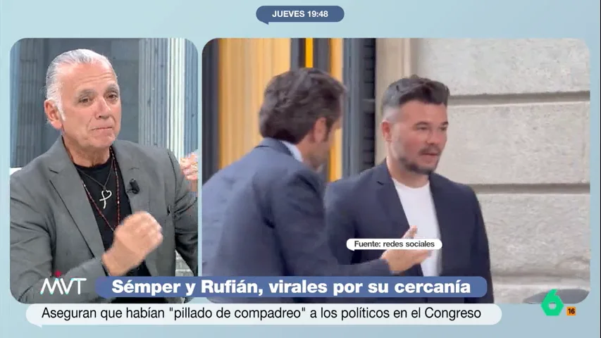 "Que un alto cargo del PP y el portavoz de la izquierda independentista puedan hacer unas risas y comentar lo que quieran es ejemplar", comenta Juan Ramón Lucas sobre la polémica en redes sociales por la charla entre Rufián y Sémper en el Congreso.