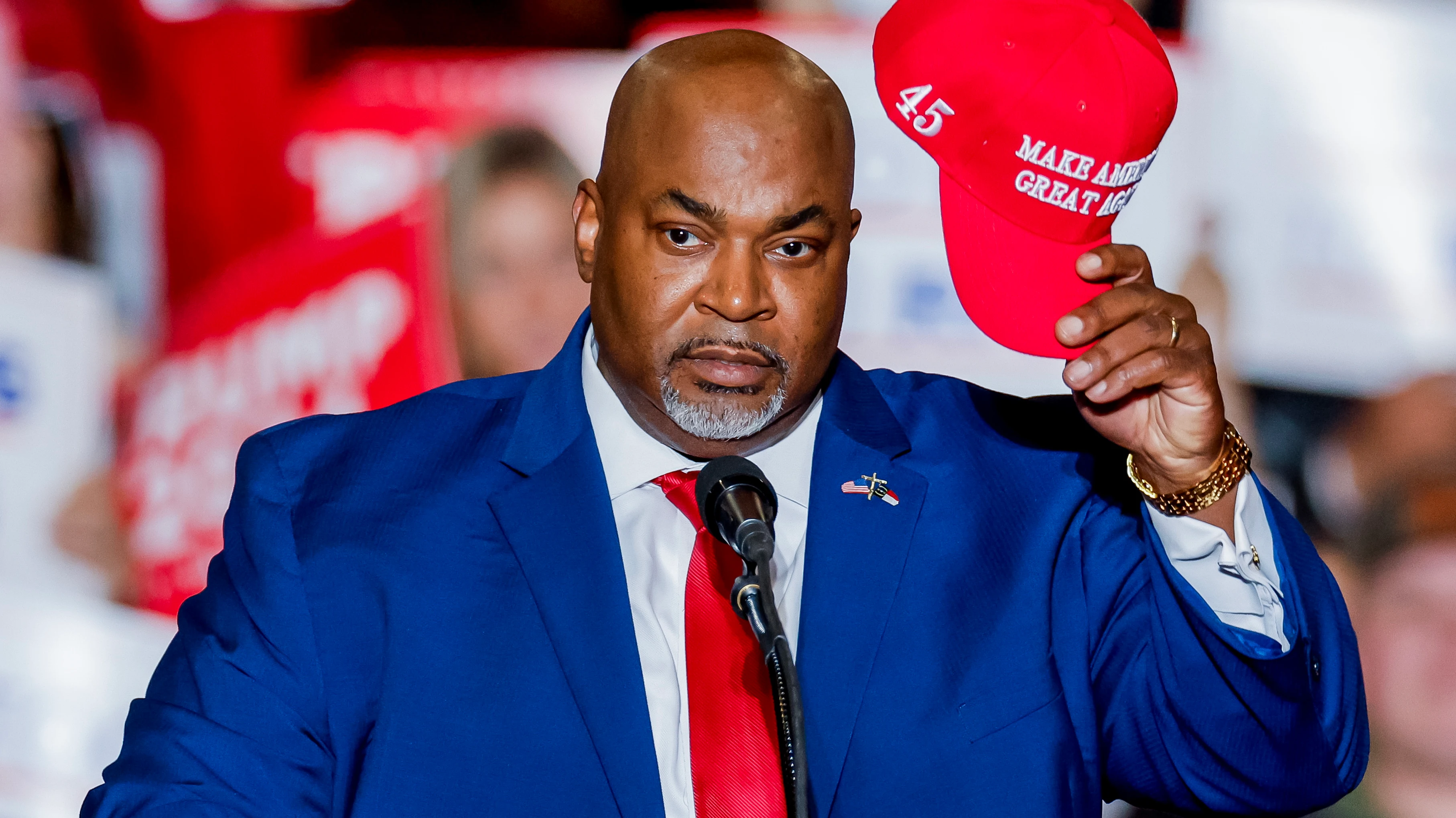El polémico candidato republicano a gobernador de Carolina del Norte, el afroamericano Mark Robinson, en una foto de archivo