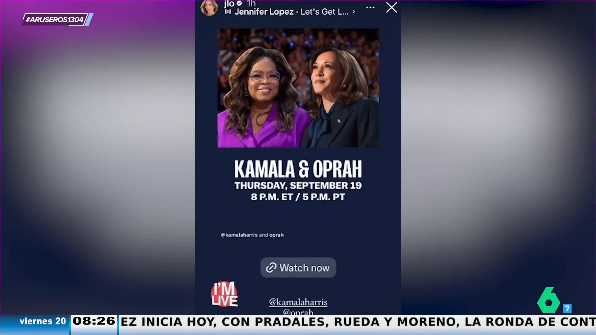 Jennifer Lopez anuncia que votará a Kamala Harris y promociona su entrevista con Oprah Winfrey