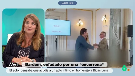 María Claver, sobre la reacción de Bardem en el homenaje a Bigas Luna "Esto se llama encerrona", comentaba enfadado Javier Bardem al ver cómo un homenaje que creía íntimo a Bigas Luna se había llenado de medios. María Claver se muestra en este vídeo muy crítica con esta reacción: "Yo no montaría el show".