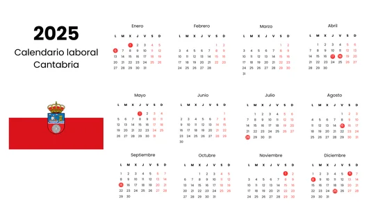 Calendario laboral Cantabria 2025.  Calendario laboral Cantabria 2025.