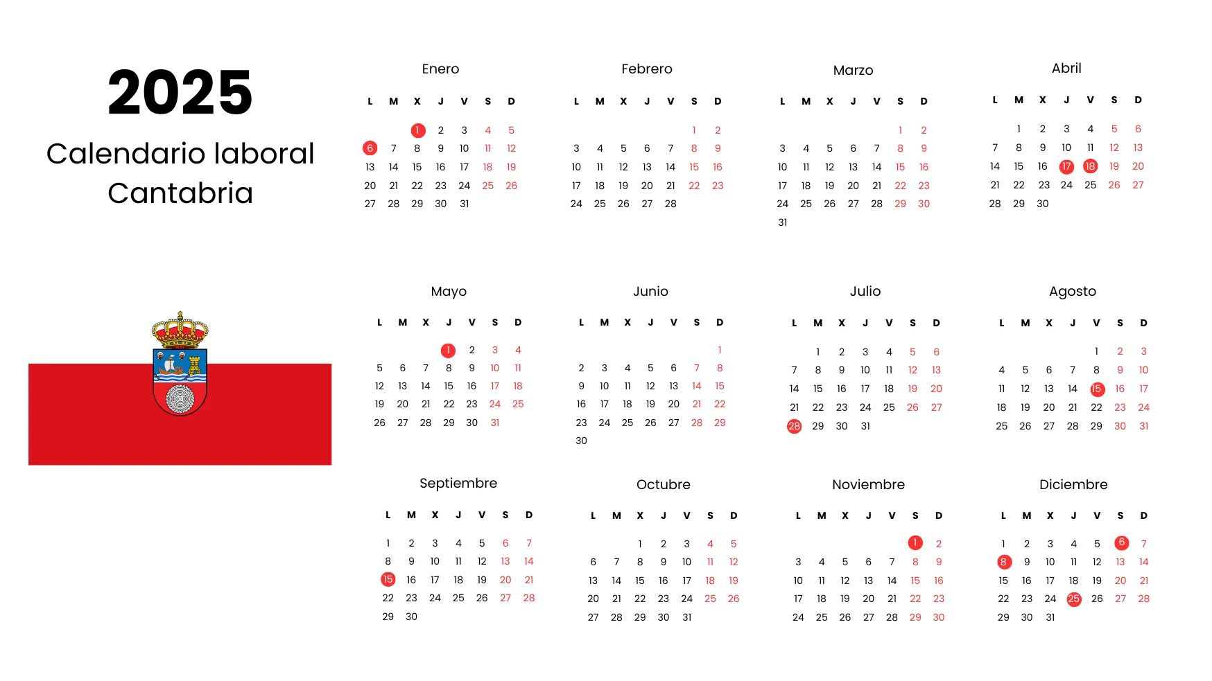 Calendario laboral Cantabria 2025. 