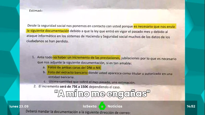 La Seguridad Social alerta de una nueva estafa realizada a jubilados a través de una carta a domicilio