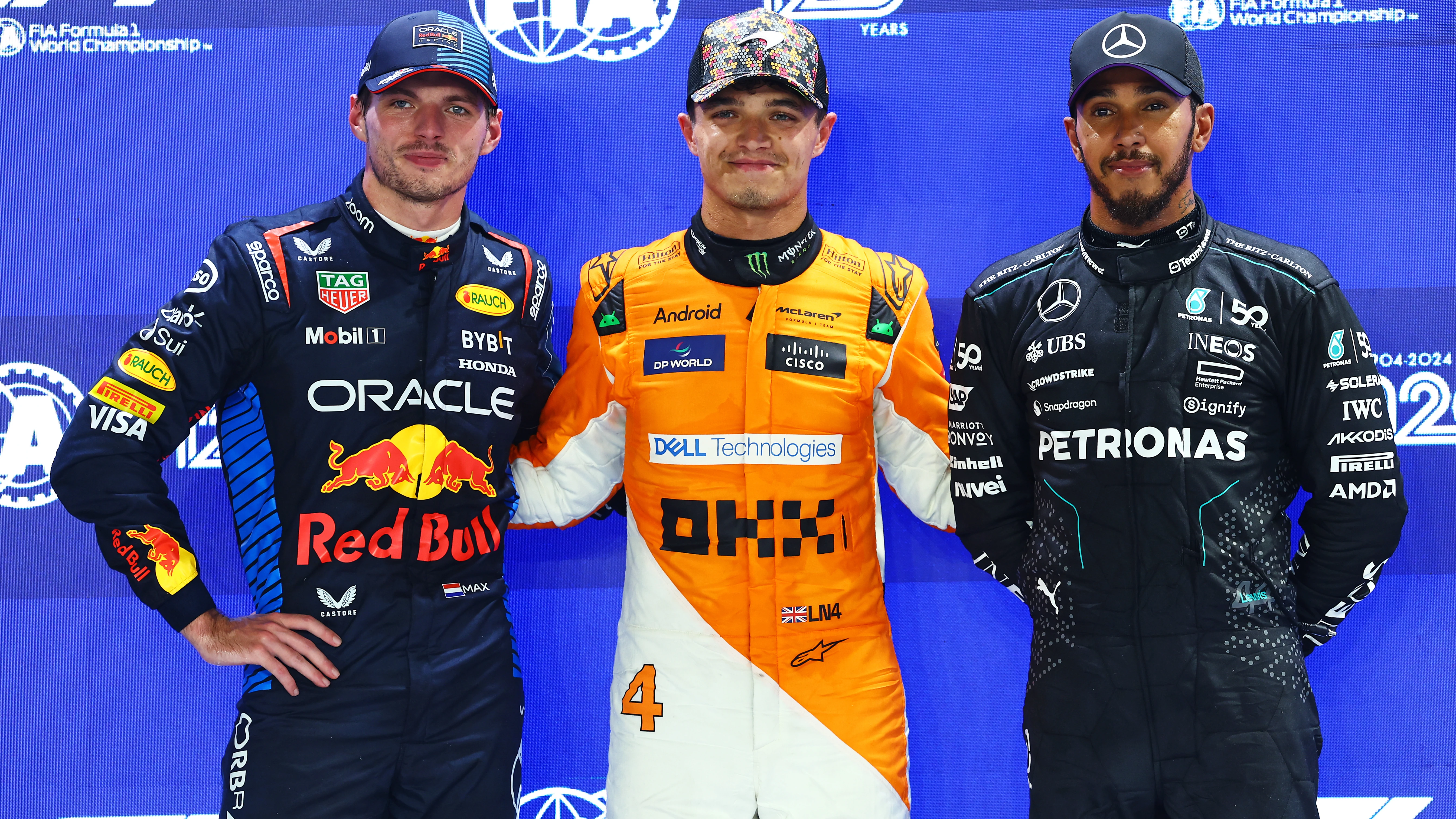 Max Verstappen, Lando Norris y Lewis Hamilon