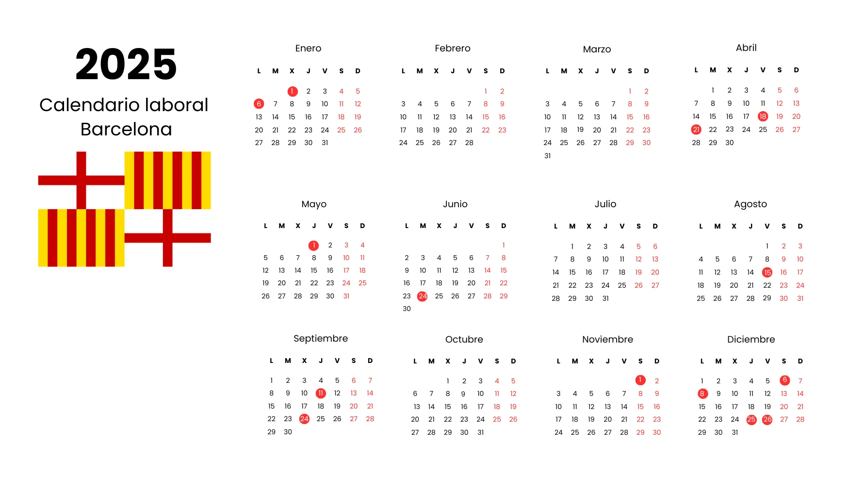 Calendario laboral de Barcelona 2025.