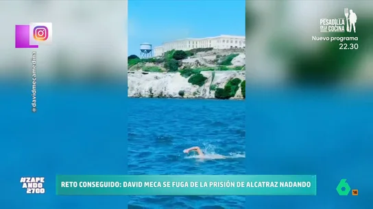 David Meca repite su hazaña 25 años después: se 'fuga' de Alcatraz y llega hasta el Golden Gate a nado El nadador demuestra, de nuevo, que fugarse de esa cárcel es posible. Meca ha recorrido los ocho kilómetros que separan Alcatraz de la bahía de San Francisco a pesar de las aguas gélidas y el peligro de encontrar tiburones.